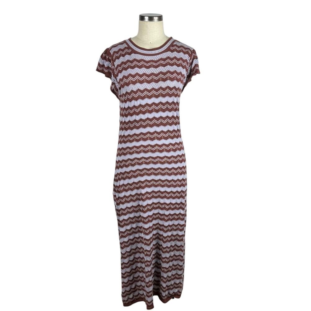 Amour Vert Brown and White Zigzag Midi Dress